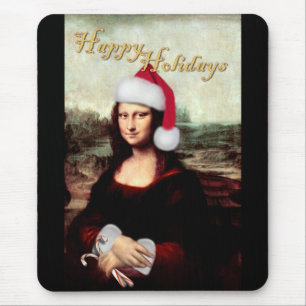 Mona Lisa's Christmas Santa Hat Mouse Mat