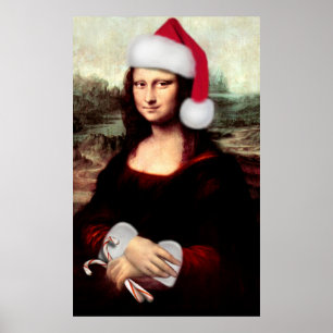 Mona Lisa's Christmas Santa Hat Poster