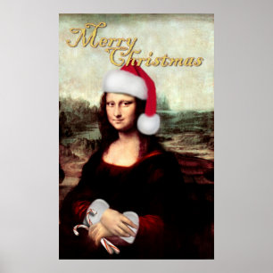 Mona Lisa's Christmas Santa Hat Poster