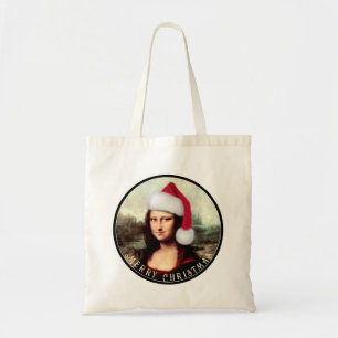 Mona Lisa's Christmas Santa Hat Tote Bag