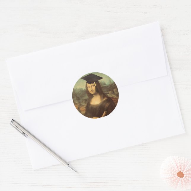 Mona Lisa's Graduation Day Classic Round Sticker (Envelope)