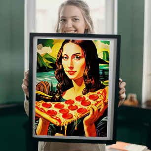 Mona Lisa's Pizza Moment – Glossy Poster