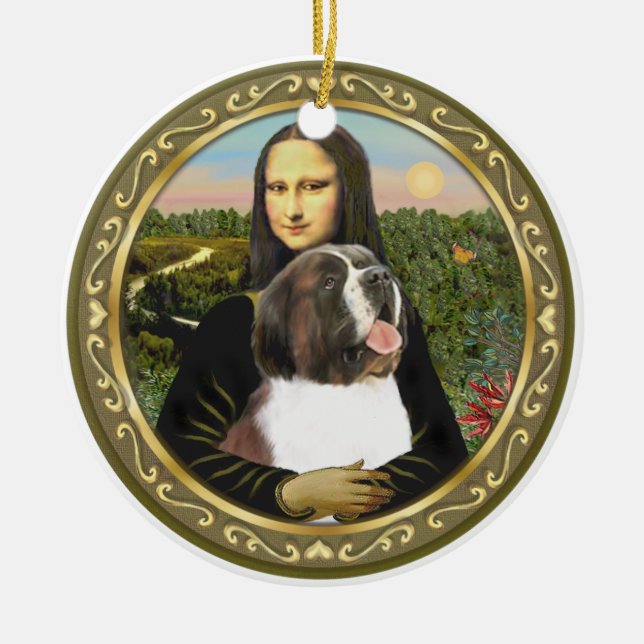 Mona Lisa's Saint Bernard Ceramic Tree Decoration (Front)