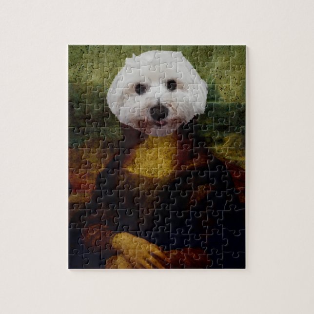 Mona Maltese Mona Lisa Dog Painting Jigsaw Puzzle (Vertical)