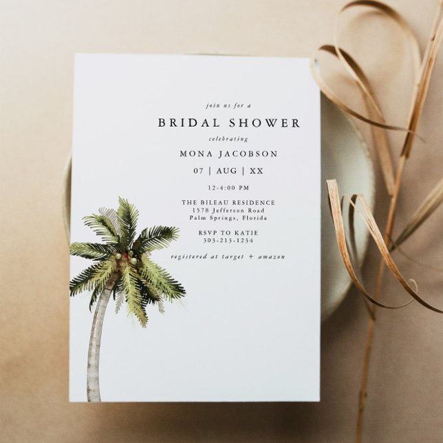 MONA Modern Tropical Palm Tree Beach Bridal Shower Invitation (Creator Uploaded)