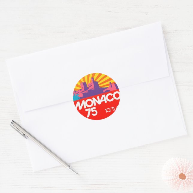 Monaco 75 retro vintage 1970s classic round sticker (Envelope)