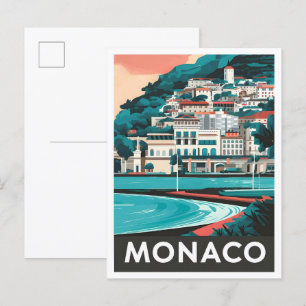 Monaco Art Vintage Travel Illustration Postcard