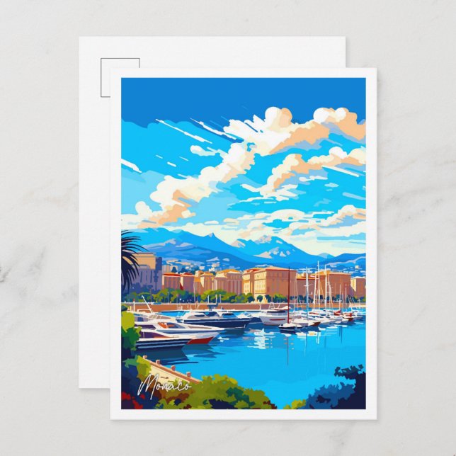 Monaco Art vintage travel illustration Postcard (Front/Back)