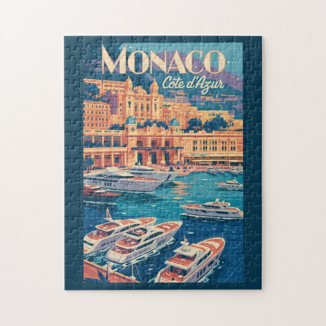 Monaco Cote D Azur Illustration Travel Art Vintage Jigsaw Puzzle (Vertical)