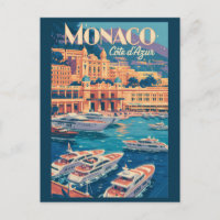 Monaco Cote D Azur Illustration Travel Art Vintage