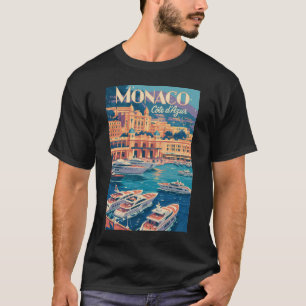 Monaco Cote D Azur Illustration Travel Art Vintage T-Shirt