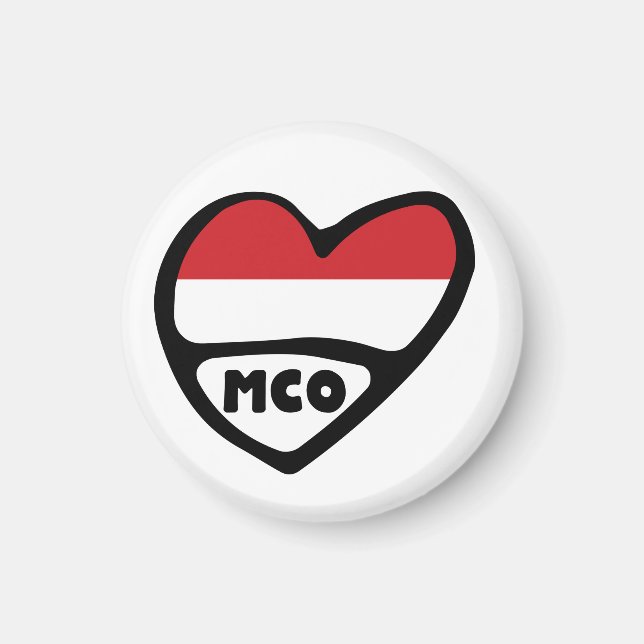 Monaco Country Code Flag Heart, MCO Magnet (Front)