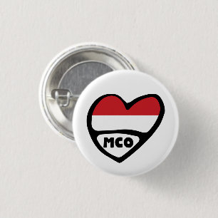 Monaco Country Code Flag Heart Pin Badge, MCO
