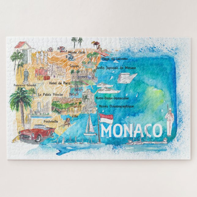 Monaco Europe  Travel Map Jigsaw Puzzle (Horizontal)