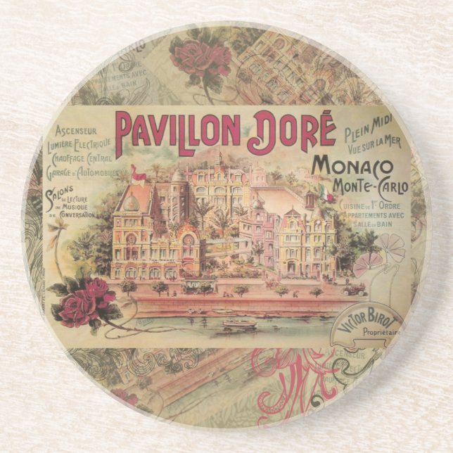 Monaco Fancy Vintage French Riviera France Coaster (Front)