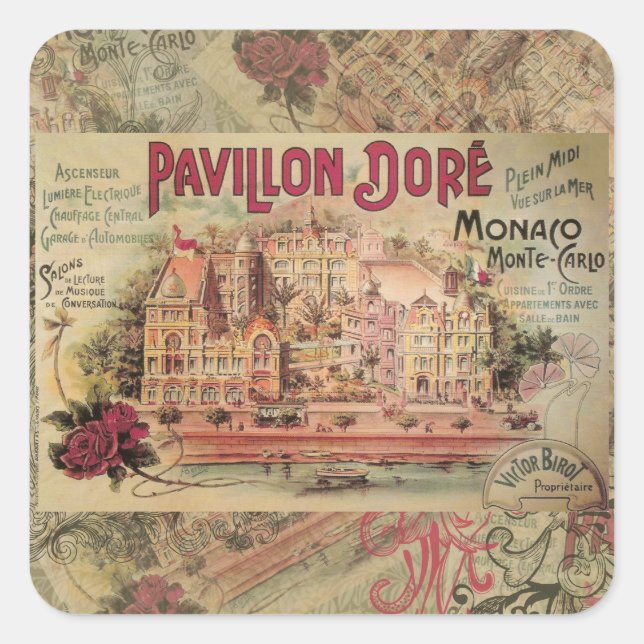 Monaco Fancy Vintage French Riviera France Square Sticker (Front)
