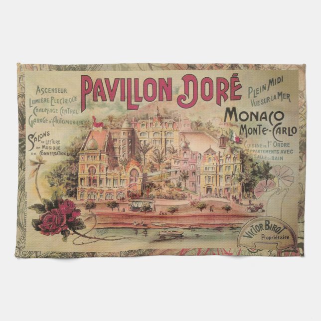 Monaco Fancy Vintage French Riviera France Tea Towel (Horizontal)