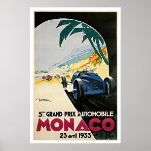 Monaco Grand Prix Auto Vintage Travel Poster