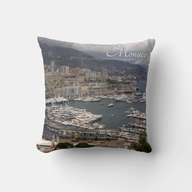 Monaco Harbour with Luxury Yachts Landscape Cushion (Front)