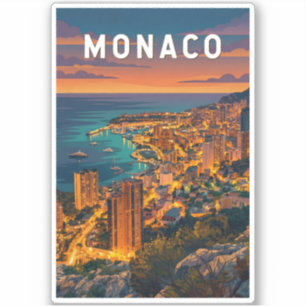 Monaco Illustration Travel Art Vintage