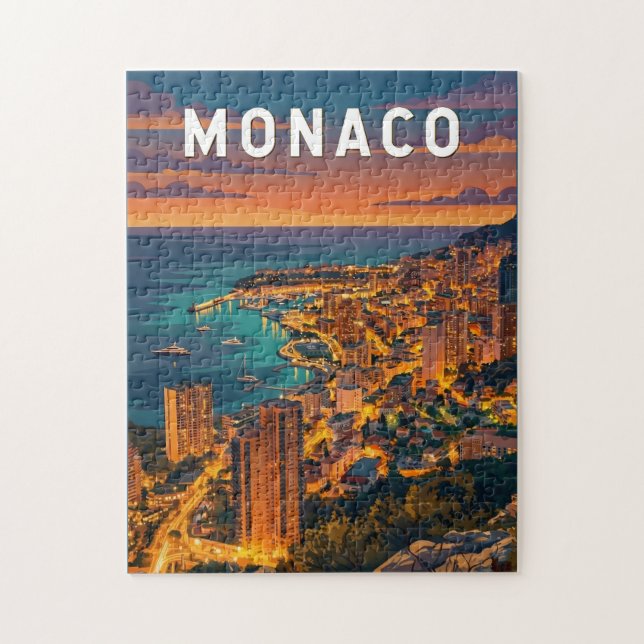 Monaco Illustration Travel Art Vintage Jigsaw Puzzle (Vertical)