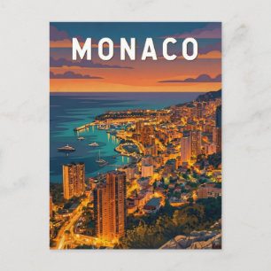 Monaco Illustration Travel Art Vintage Postcard