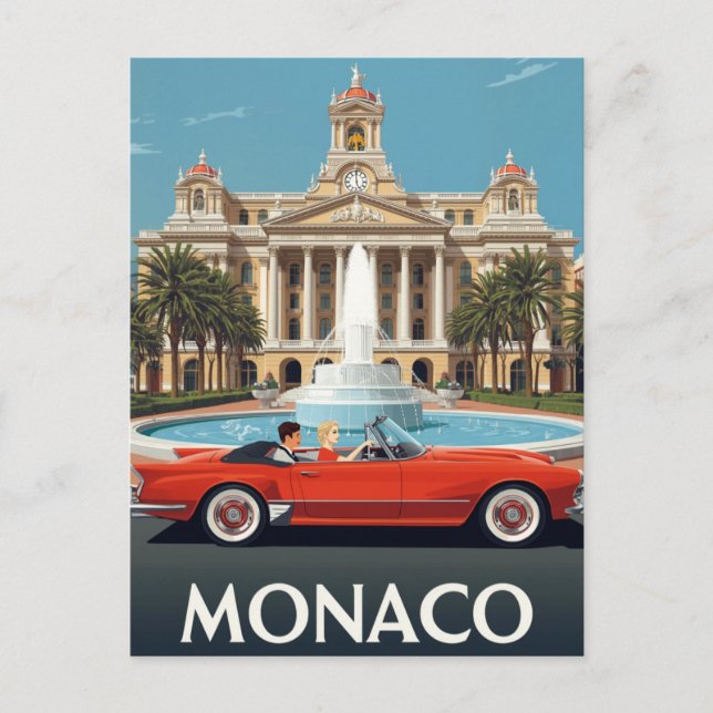 Monaco Luxury Hotel & Vintage Car Postcard (Front)