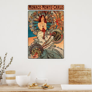 Monaco Monte Carlo Alphonse Mucha Vintage Art Poster
