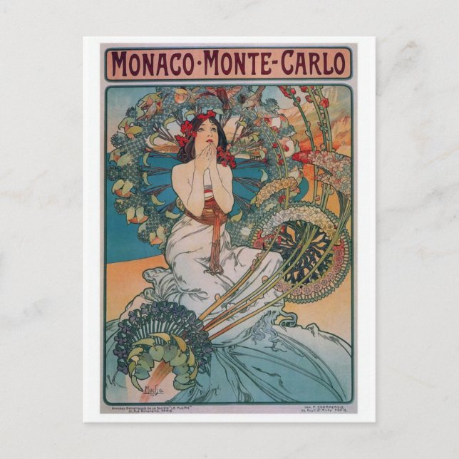 Monaco Monte Carlo Art Nouveau Vintage Postcard (Front)