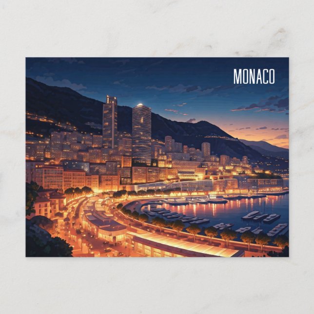 Monaco Monte Carlo at Night Postcard (Front)