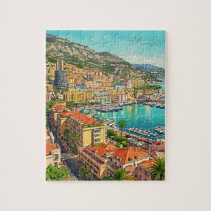 Monaco Monte Carlo Europe Travel Watercolor Jigsaw Puzzle