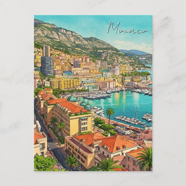 Monaco Monte Carlo Europe Travel Watercolor Postcard (Front)