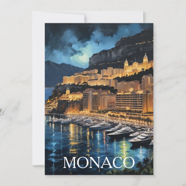Monaco Nights Marina & Cityscape Painting Save The Date (Front)