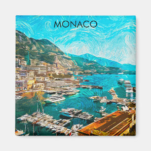 Monaco Oil Paint Illustration Travel Port  Magnet