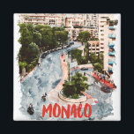 Monaco Retro Race Track French Riviera Travel  Magnet<br><div class="desc">Beautiful  retro vintage travel Magnet showing the famous architecture of Monaco with the race track circuit and Monte Carlo. Works perfect souvenir for anyone who has been on vacation in Monaco or the French Riviera and needs a nice souvenir or gift idea to memorise the trip.</div>