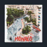 Monaco Retro Race Track French Riviera Travel  Magnet<br><div class="desc">Beautiful  retro vintage travel Magnet showing the famous architecture of Monaco with the race track circuit and Monte Carlo. Works perfect souvenir for anyone who has been on vacation in Monaco or the French Riviera and needs a nice souvenir or gift idea to memorise the trip.</div>