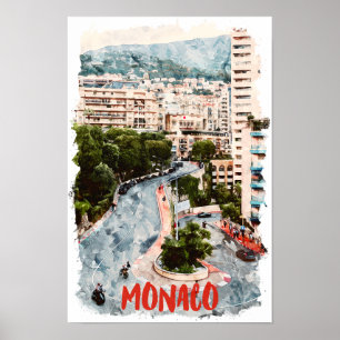 Monaco Retro Race Track French Riviera Travel Poster