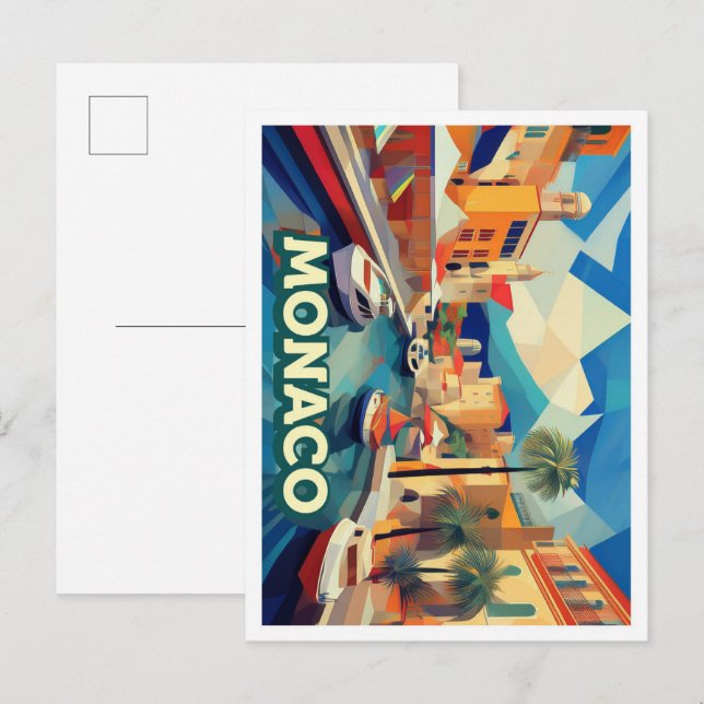 Monaco Travel artistic colourful Postcard (Front/Back)