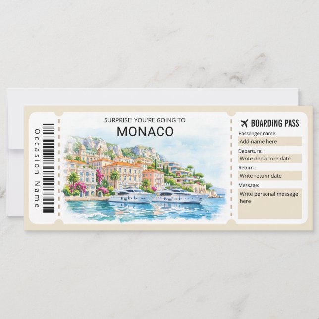 Monaco Trip Boarding Pass Ticket Invitation (Front)