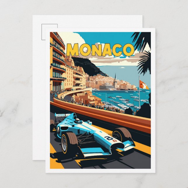 Monaco vintage travel illustration postcard (Front/Back)
