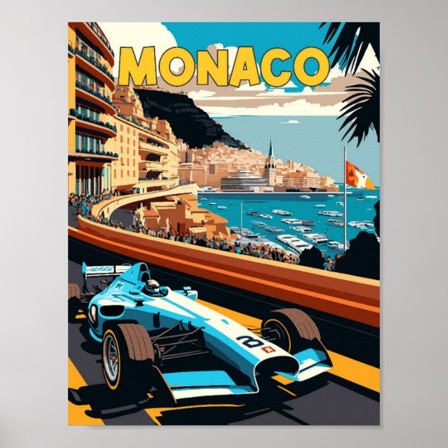 Monaco vintage travel illustration poster (Front)
