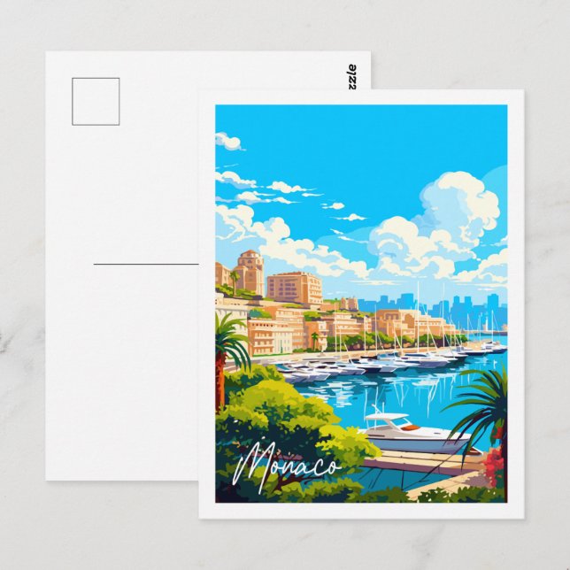 Monaco vintage travel place illustration postcard (Front/Back)