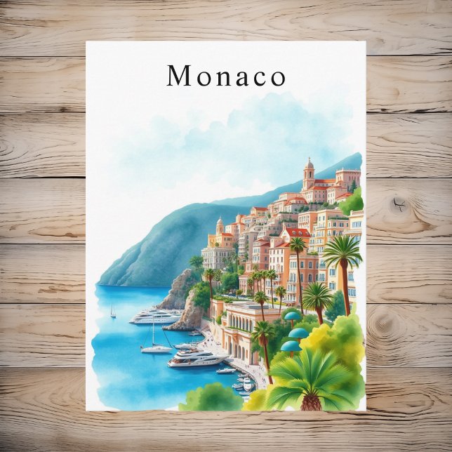 Monaco Watercolor Retro Travel Art Postcard (Monaco Watercolor Retro Travel Art Postcard
)