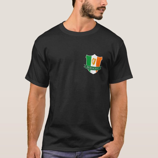 MONAGHAN Irish Name Ireland Flag Harp Family T-Shirt (Front)
