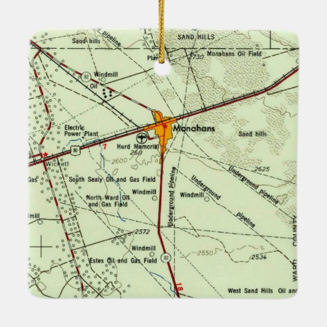 Monahans TX Vintage Topo Ceramic Ornament (Back)