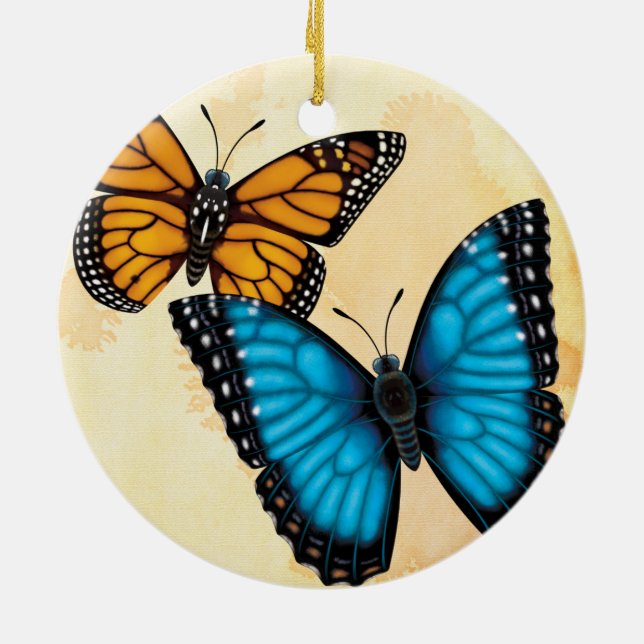 Monarch and Blue Morpho Butterfly Ornament (Back)