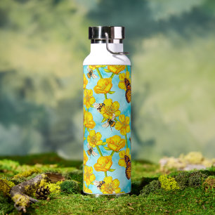 Monarch Butterflies and Buttercups with Bees Water Bottle
