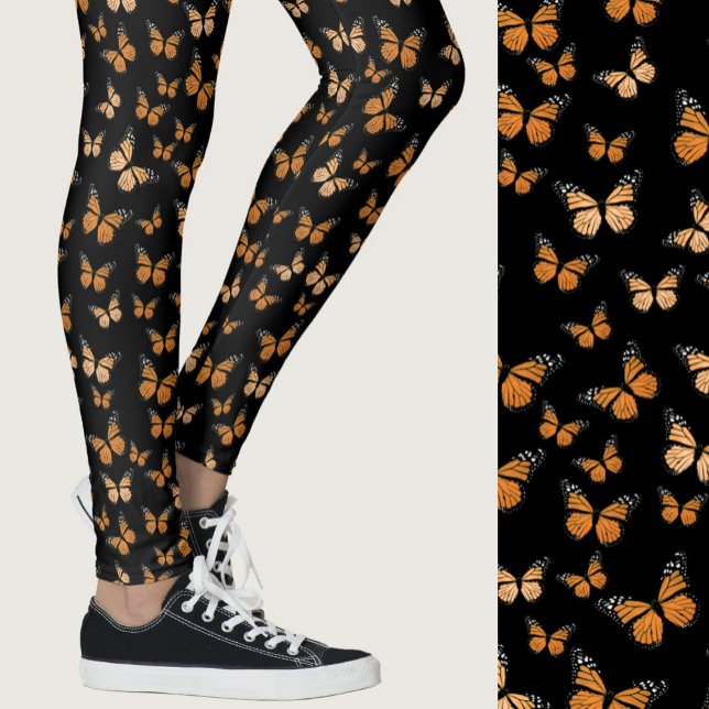 Monarch Butterflies Black Whimsical Patterned Leggings (Creator Uploaded)