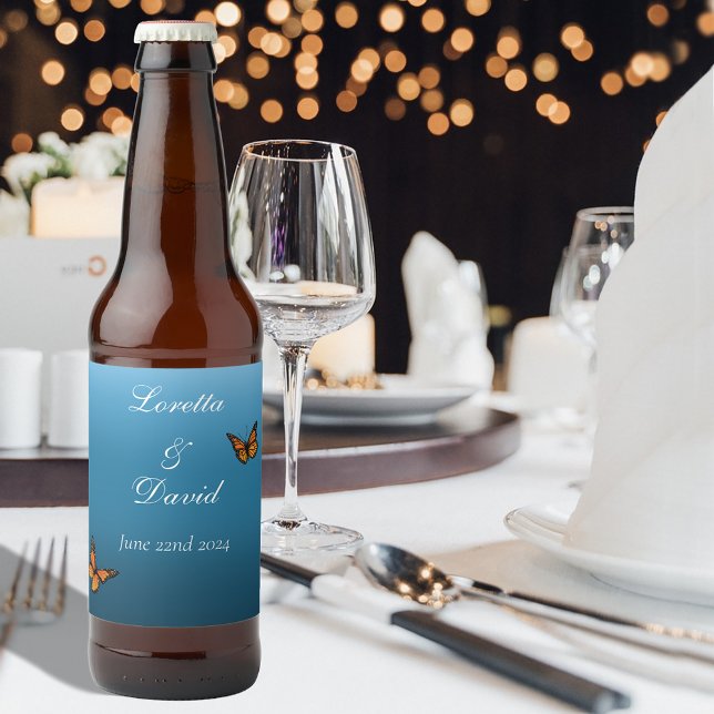 Monarch Butterflies Blue Ombre Beer Bottle Label (Creator Uploaded)