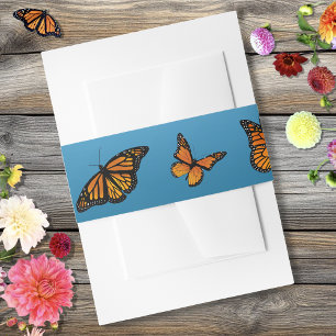 Monarch Butterflies Blue Ombré Invitation Belly Band
